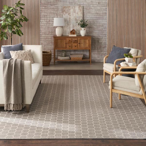 Reversible Indoor Outdoor Grey 10 ft. x 14 ft. Honeycomb Contemporary Area Rug