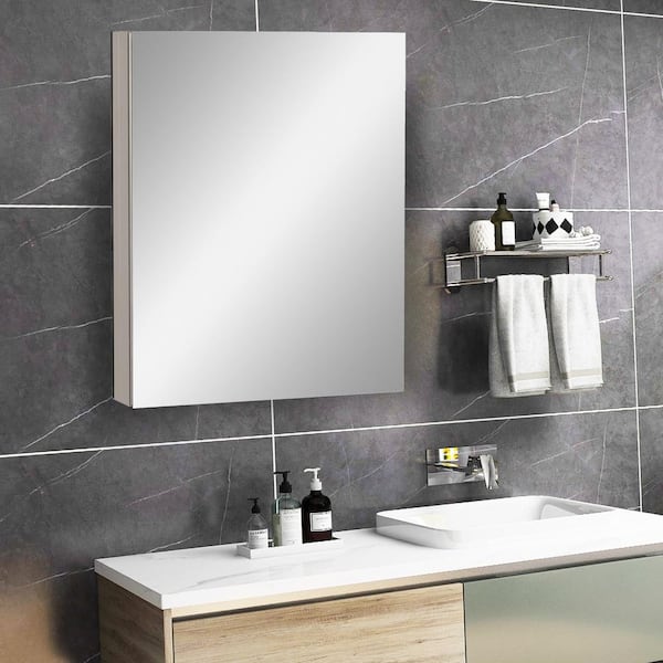 WELLFOR Bathroom Medicine Cabinet 23-in x 30-in Surface/Recessed Mount Aluminum Mirrored Soft Close Medicine Cabinet in Medium | KAFMCA3S23-30