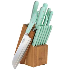 14-Piece Stainless Steel Cutlery and Knife Block Set in Mint