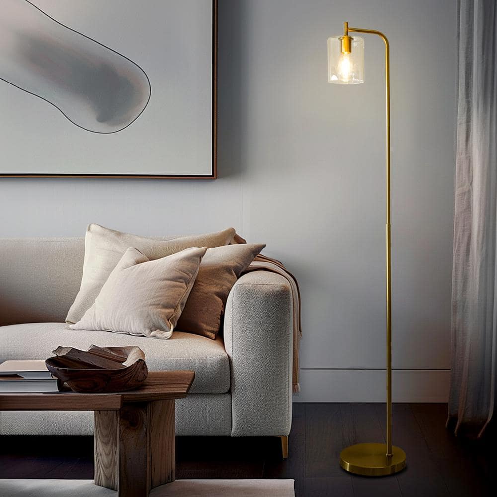 Elizabeth Brass Industrial LED Floor Lamp with Edison Bulb and Smart Compatibility