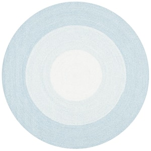 Braided Aqua/Ivory 10 ft. x 10 ft. Round Solid Area Rug