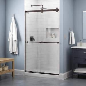 Contemporary 47-3/8 in. W x 71 in. H Frameless Sliding Shower Door in Bronze with 1/4 in. Tempered Clear Glass
