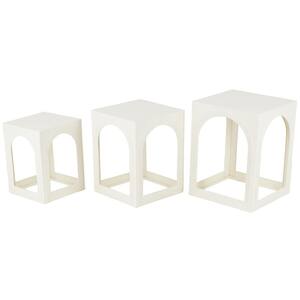 16 in. White Nested Square Metal End Table with Arched Cutouts (3-Pieces)