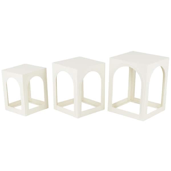 Litton Lane 16 in. White Nested Square Metal End Table with Arched Cutouts (3-Pieces)