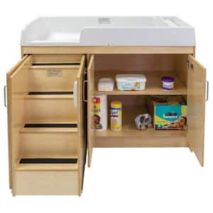 47 in. W x 23.5 in. D x 37.5 in. H Plywood Toddler Walkup Changing Table With Steps, Assembled (Natural Birch UV Finish)