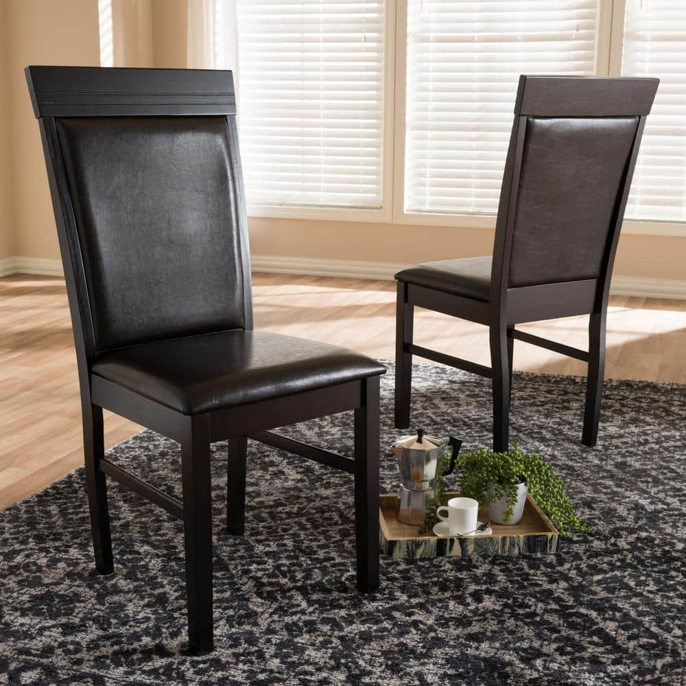 Set of 2 Thea Dark Brown Faux Leather Parsons Side Chairs