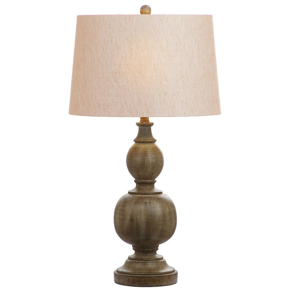 Araceli Traditional Carved Wood-Inspired Table Lamp Set, Brown and White