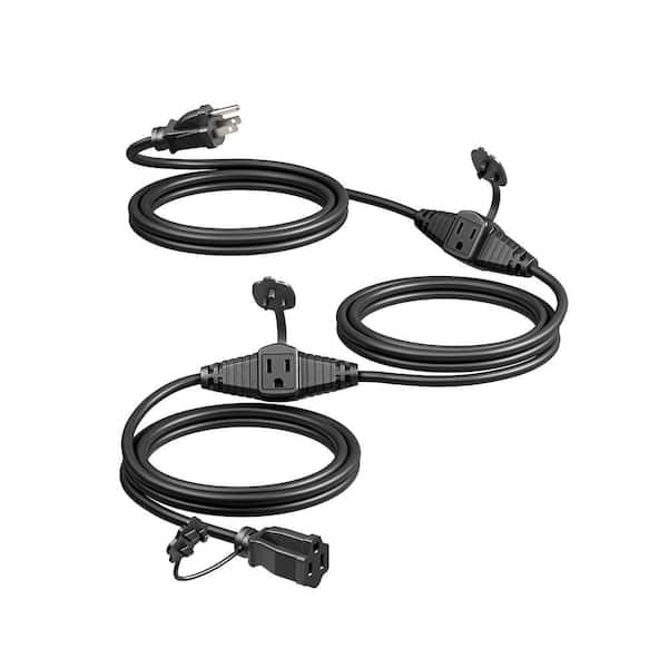 25 ft. 16/3C SJTW Outdoor Extension Cord with 3-Prong 3 Outlets and Safety Cover, Black