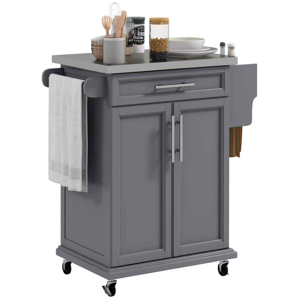 HOMCOM Gray Wood 33 In Kitchen Island With Drawers 801 055V81GY The   Gray Homcom Kitchen Islands 801 055v81gy 64 1000 