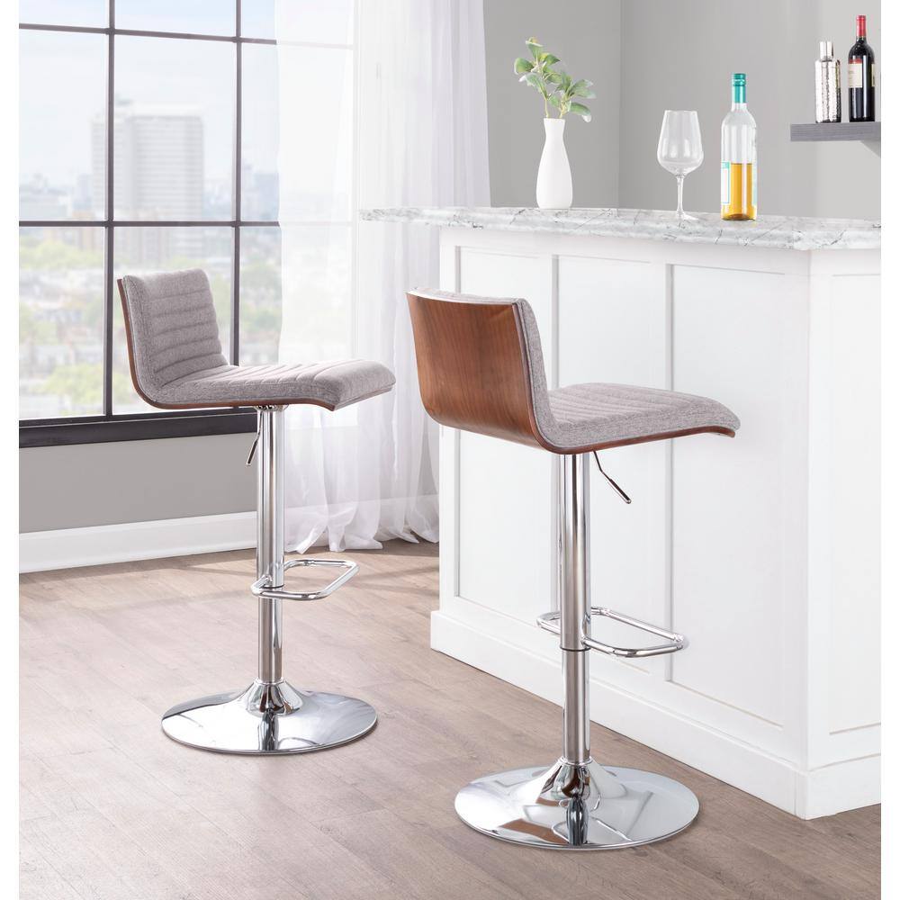 Grey Fabric and Chrome Adjustable Swivel Barstool Set with Wood Back