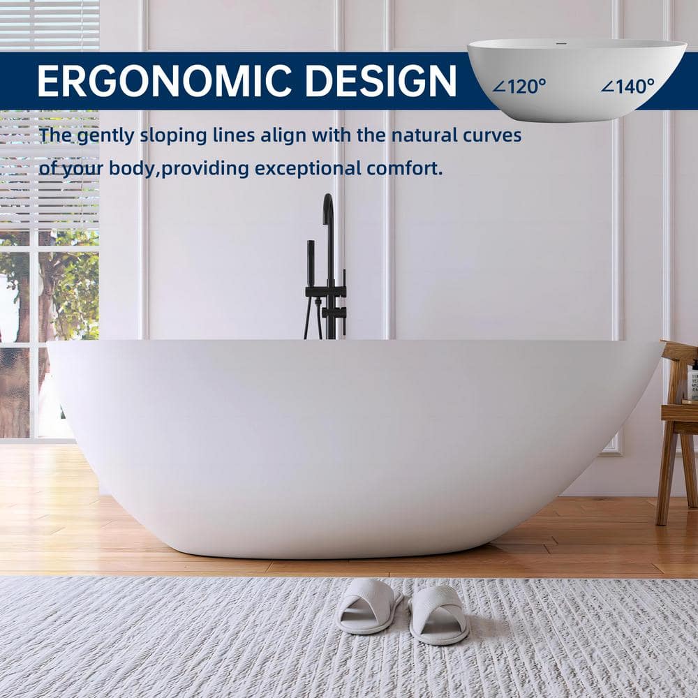 67" Matte White Stone Resin Double Slipper Freestanding Bathtub