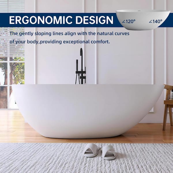 Luna 67 in. Stone Resin Solid Surface Matte Flatbottom Freestanding Bathtub in White