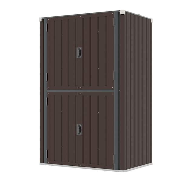 4 ft. W x 2 ft. D Metal Storage Shed with 4-Doors and Floor for Backyard Garden in Brown (8 sq. ft.)