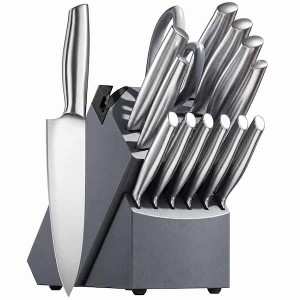 14-Piece Premium Japanese Stainless Steel Kitchen Knife Set with Built-in Sharpener & Acacia Wood Knife Block