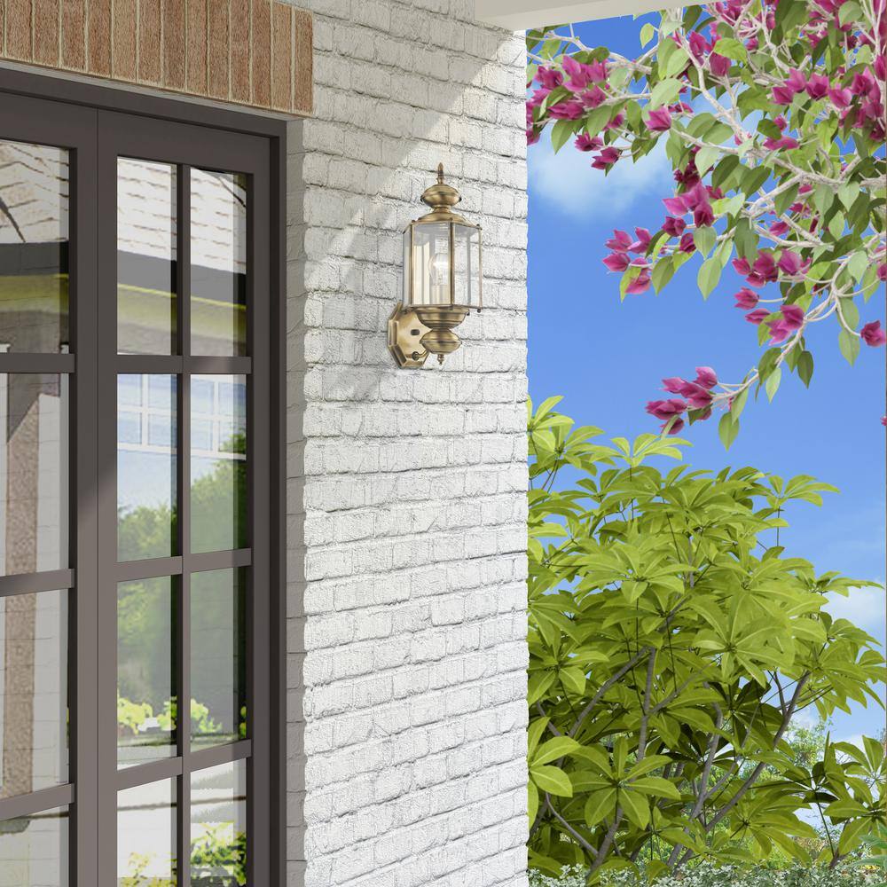 Antique Brass Elegance Outdoor Wall Lantern with Clear Beveled Glass