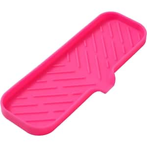 12 in. Silicone Bathroom Soap Dishes with Drain and Kitchen Sink Organizer, Sponge Holder, Dish Soap Tray in Pink.