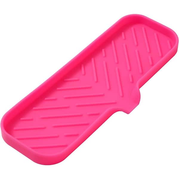 Aoibox 12 in. Silicone Bathroom Soap Dishes with Drain and Kitchen Sink Organizer, Sponge Holder, Dish Soap Tray in Pink.