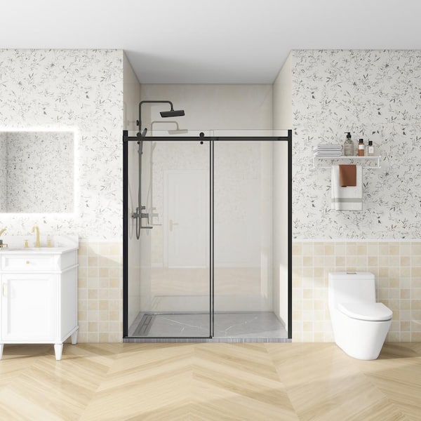 ANGELES HOME 60 in. W x74 in. H Sliding Frameless Shower Door in Chrome Finish with 5/16 in. Tempered Clear Glass