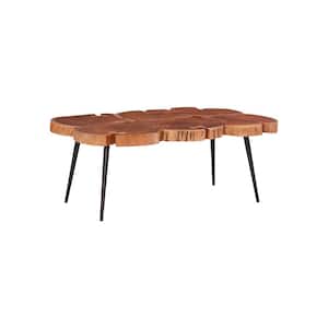 Adair 38 in. Natural 15.5 in. Rectangular Acacia Wood Coffee Table with Black Iron Legs