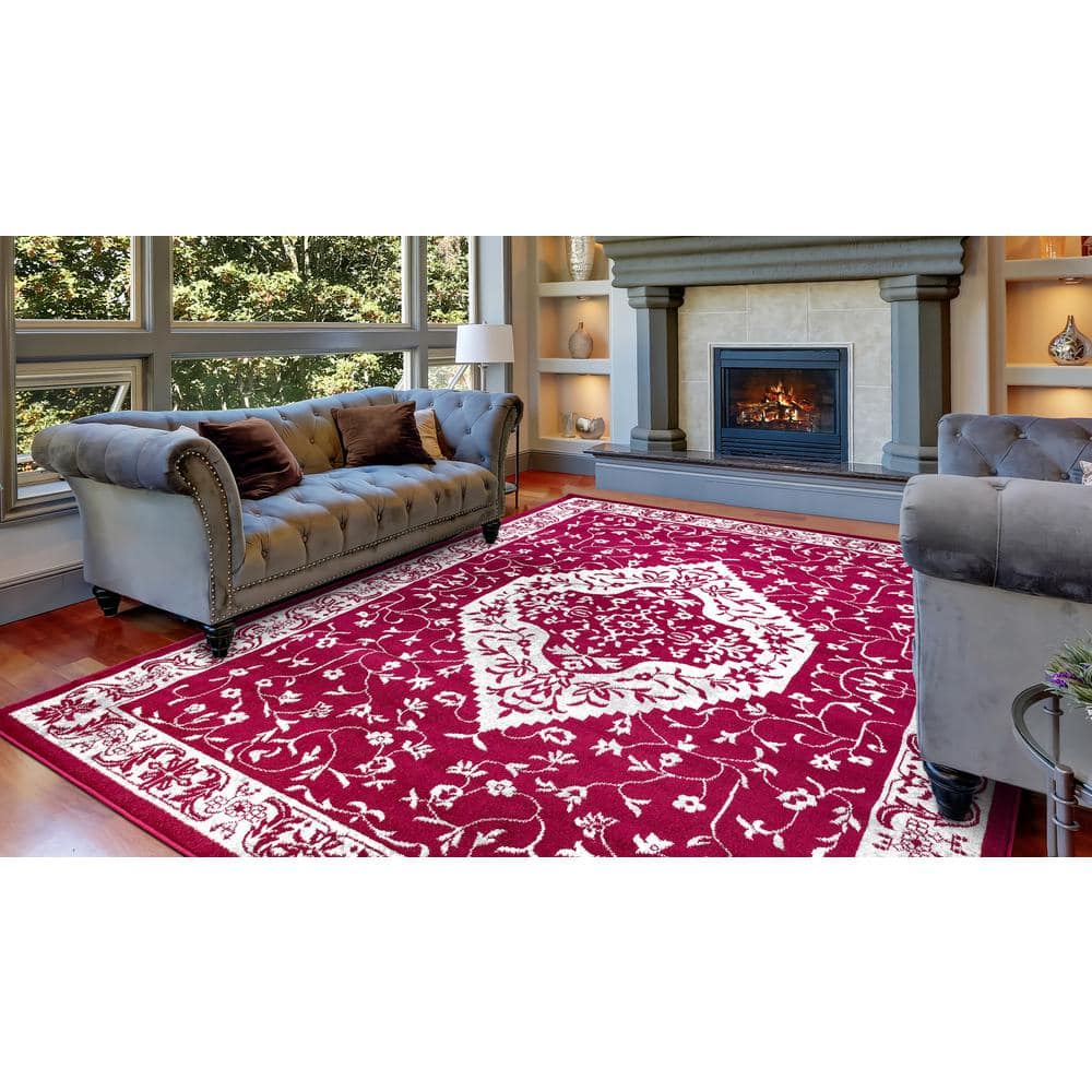Red Medallion Synthetic Stain-Resistant 7' x 9' Area Rug