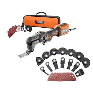 4 Amp Corded JobMax Multi-Tool with Tool-Free Head with JobMax Oscillating Multi-Tool Blade Accessory Kit (14-Piece)