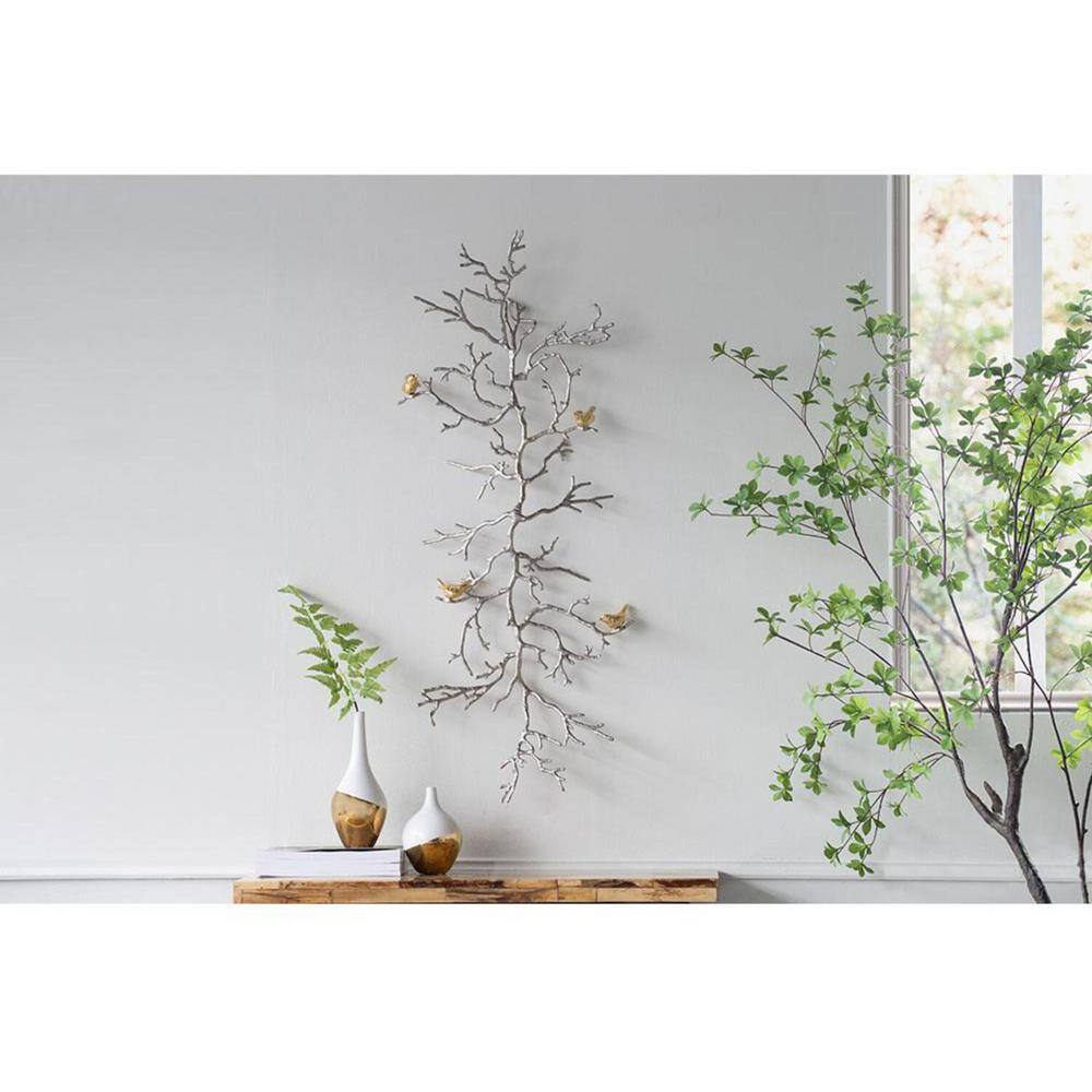 Silver Branch Wall Sculpture with Gold Birds