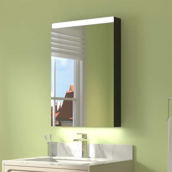 ExBrite 20 in. W x 30 in. H Rectangular Silver Aluminum Surface Mount Medicine Cabinet with Mirror, LED Light (Right)