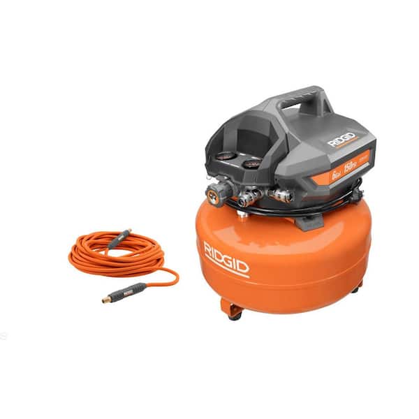 RIDGID 6 Gal. Portable Electric Pancake Air Compressor with 1/4 in. 50 ft. Lay Flat Air Hose