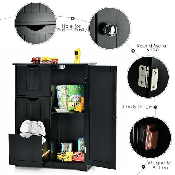 24 in. W x 12 in. D x 32 in. H Black Linen Cabinet with 3 Drawers
