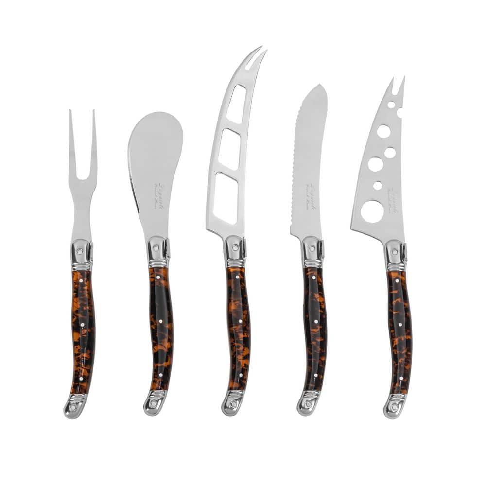 French Home Laguiole 5-Piece Artisan Cheese Knife Set with Tortoise Shell Handles LG158 - The Home Depot