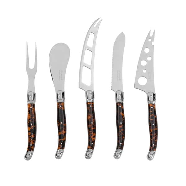 French Home Laguiole 5-Piece Artisan Cheese Knife Set with Tortoise Shell Handles