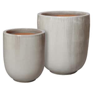 19.5 in. x 23,24 in. x 27 in. H Gray Ceramic Rnd Pots S/2