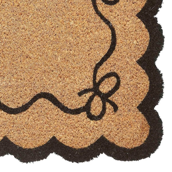 Black 18 in. x 30 in. Ribbon Scalloped Border Indoor/Outdoor Coir Door Mat