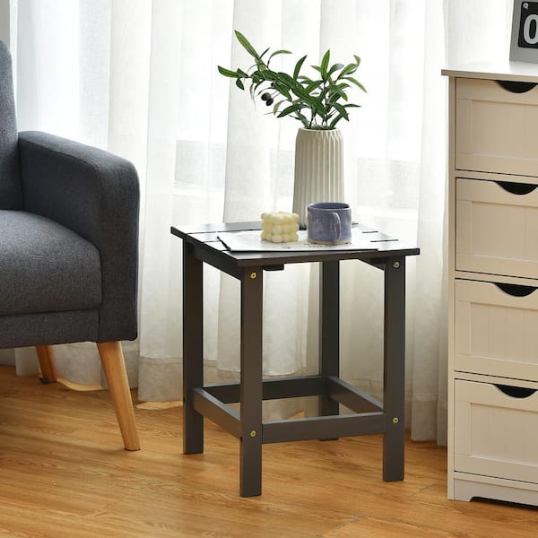 18 in. Gray Square Wood Patio Outdoor Coffee Table Side Slat Deck (2-Pieces)