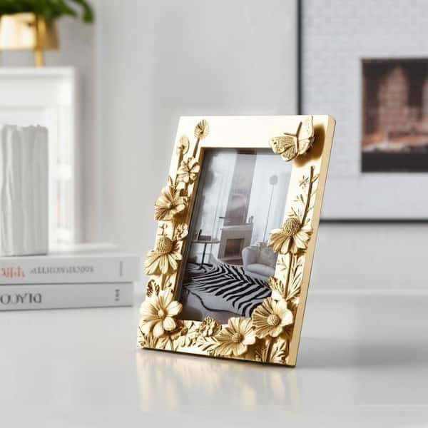 4 in. x 6 in. Gold Resin Spring Time Photo Frame with Butterfly Accent