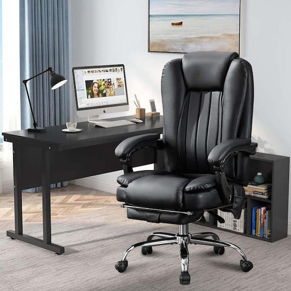 Unbranded Leather Adjustable Height Massage Office Chair with Heat Executive Chair Computer Desk Chair in Black with Foot Rest