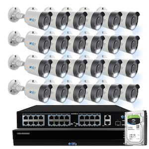32-Channel 8MP 8TB NVR Smart Security Camera System with 24 Wired Bullet POE Cameras, Spotlight, Fixed Lens, Microphone