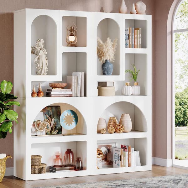 BYBLIGHT Eulas 70.9 in. Tall White Wood 5-Shelf Standard Bookcase Set of 2, Open Art Decor Display Shelf with 5 Irregular Storage