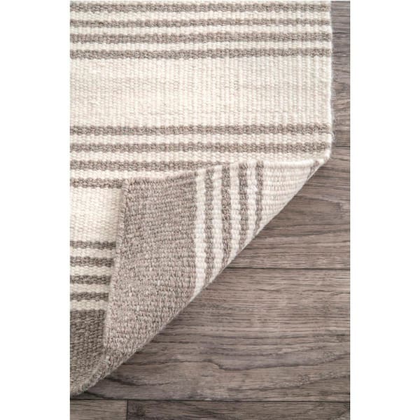 Sage Striped Wool-Blend Beige 10 ft. x 14 ft. Indoor/Outdoor Patio Rug