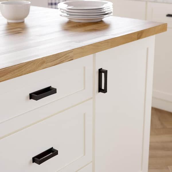 (10-Pack) Geometric Square Backplate 3 in. (76 mm) Modern Matte Black Cabinet Handle Drawer Bar Pulls