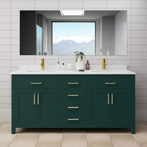 Beckett 72 in. W x 22 in. D x 35 in. H Double Sink Bathroom Vanity in Green with Carrara Cultured Marble Top