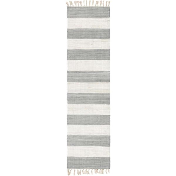 Unique Loom Chindi Rag Striped Gray 2 ft. 2 in. x 8 ft. Area Rug