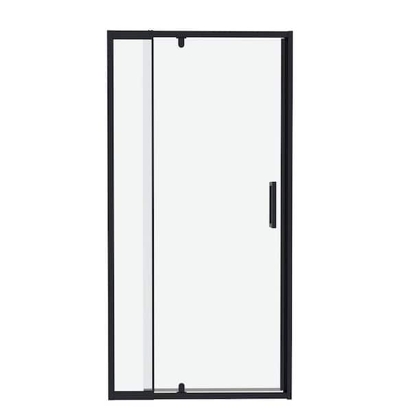 28 to 32 in. W x 72 in. H Framed Pivot Shower Door in Black with Clear Glass