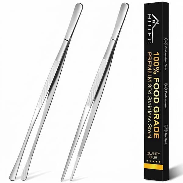 Stainless Steel Silver Kitchen Tweezers Set for Grilling, Cooking, Food Preparation, BBQ, Dishwasher Safe