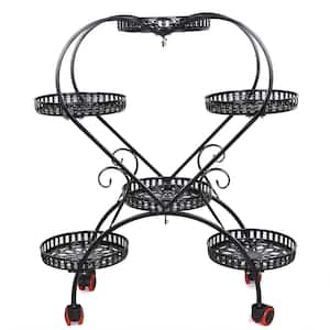 31.49 in. Tall Indoor/Outdoor Black Metal Iron Plant Stand Heart-Shape (4-Tiered)