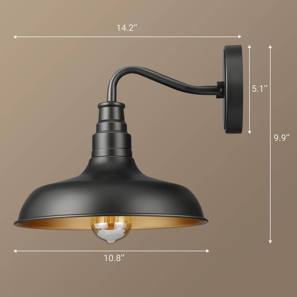 Matte Black and Gold Gooseneck Barn Wall Sconce Set