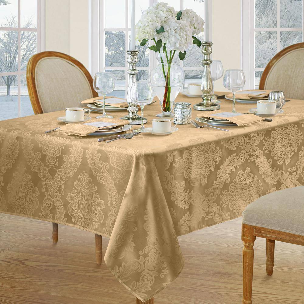 Gold Jacquard Damask Polyester Tablecloth 60" x 102"