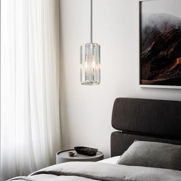 Home Lighting 1-Light Modern Mini Chrome Crystal Adjustable Pendant Light Design for Kitchen Island, 1-Pack