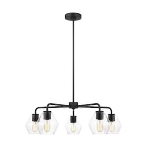 Jett 5-Light Midnight Black Transitional Indoor Dimmable Chandelier with Clear Glass Shades