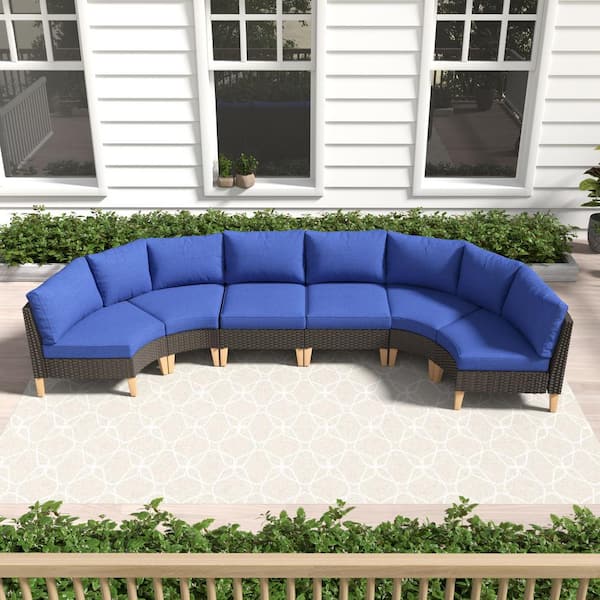 Gymojoy ChicRelax Brown Wicker Outdoor Sectional Set with Beige Cushions